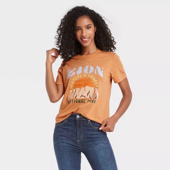 Women's Zion Short Sleeve Graphic T-Shirt - Camel | Target