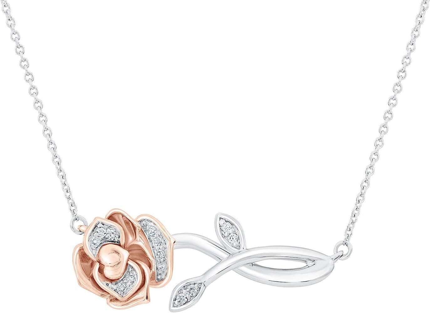 Enchanted Disney Belle's Rose Diamond Necklace 1/20ctw | Amazon (US)