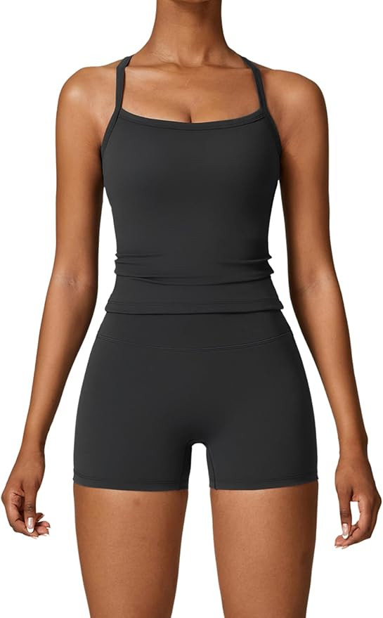 Two Piece Workout Sets For Women Tank Top Matching High Waist Booty Lifting Shorts Gym Yoga Activ... | Amazon (US)