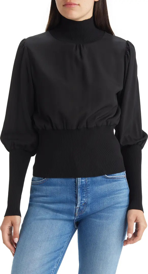 Krista Rib Trim Mixed Media Turtleneck | Nordstrom