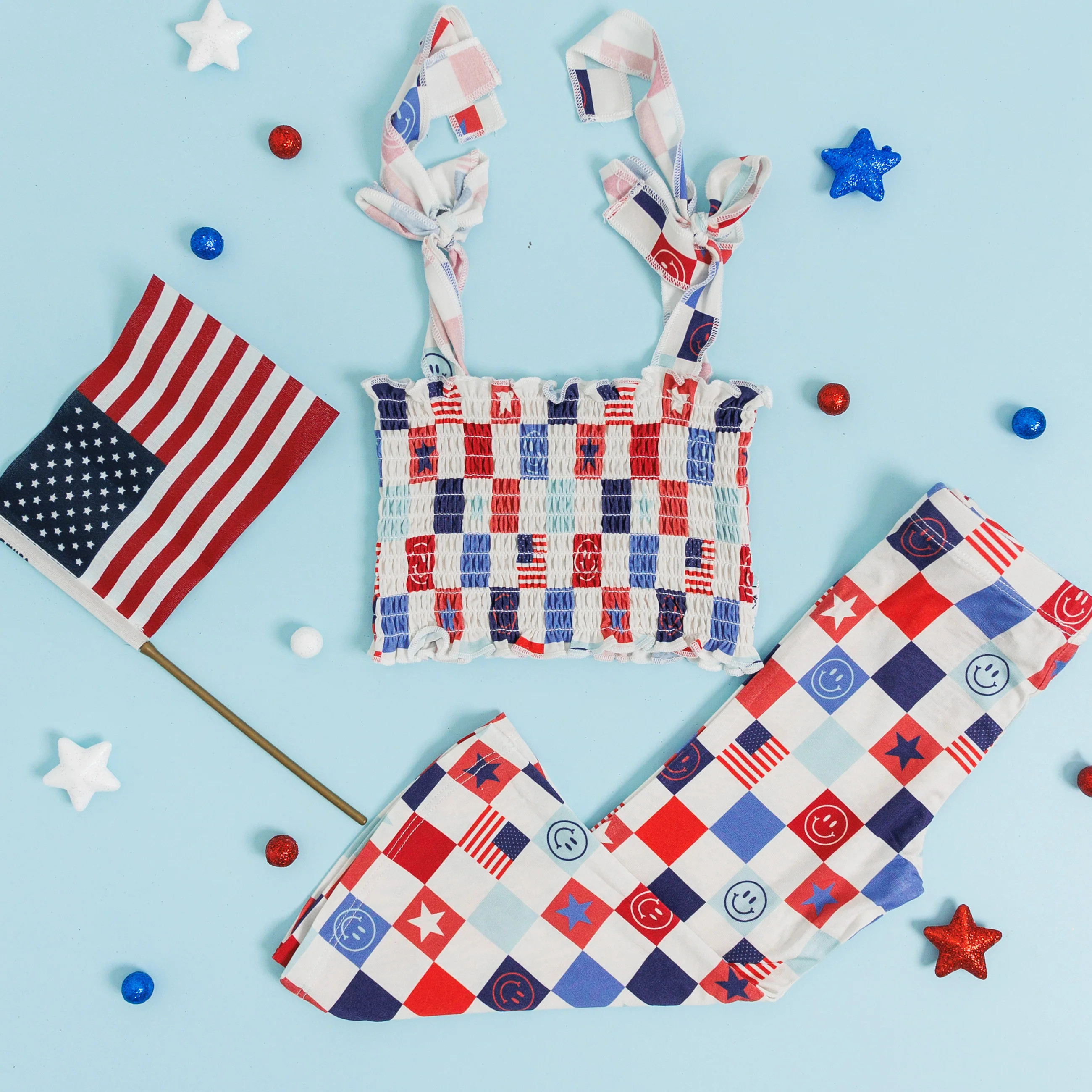 HOME OF THE FREE CHECKERS DREAM SMOCKED FLARE SET | Dream Big Little Co.