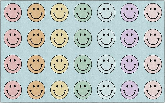 Flagship Carpets Schoolgirl Style Pastel Rainbow Smileys Criss-Cross Applesauce Educational Area ... | Amazon (US)