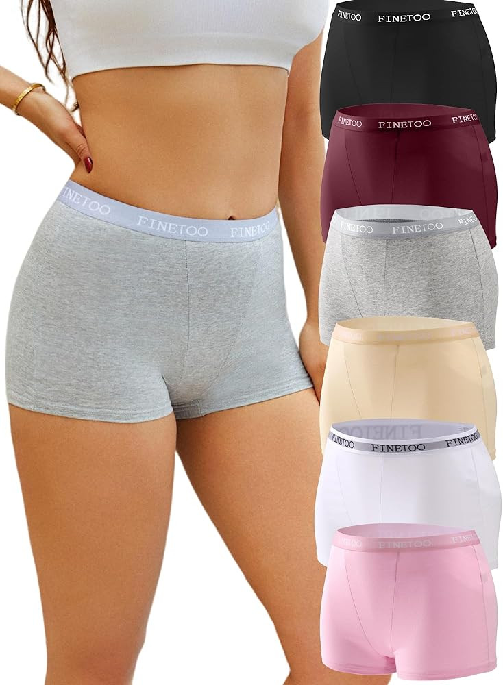 FINETOO Womens Cotton Boy Shorts Underwear Full Coverage Soft Boxer Briefs High Waisted Panties f... | Amazon (US)
