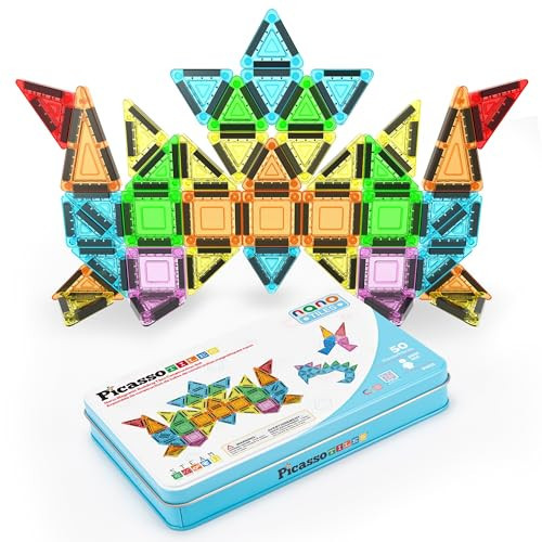 PicassoTiles 50PC Nano Magnetic Tile Travel Toy Construction Building Blocks Playset with Storage Case STEM Montessori Classroom Learning Magnet Tiles Stacking Toys for Toddlers Girls Boys Age 3+ PN02 | Amazon (US)