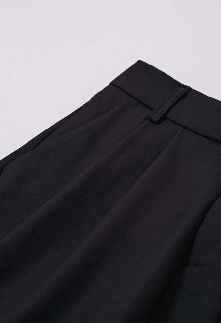 Tailored Straight Leg Belted Pants in Black | Chicwish