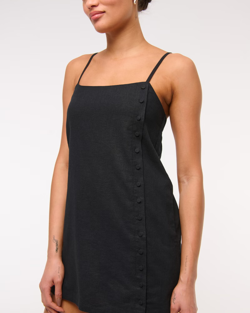 Linen-Blend Button Skort | Abercrombie & Fitch (US)