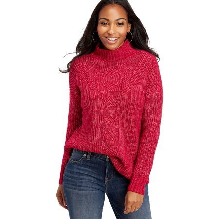 Oversized Cable Knit Mock Neck Pullover | Walmart (US)