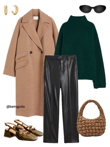 Winter outfit inspiration! Details below:
-Green oversized turtleneck sweater
-Faux leather straight leg pants
-Tan long double breasted coat
-Quilted tan shoulder bag
-Heeled Mary Jane’s 
-Celine sunglasses 
-Croissant dome hoop earrings 



#LTKstyletip #LTKfindsunder100 #LTKSeasonal