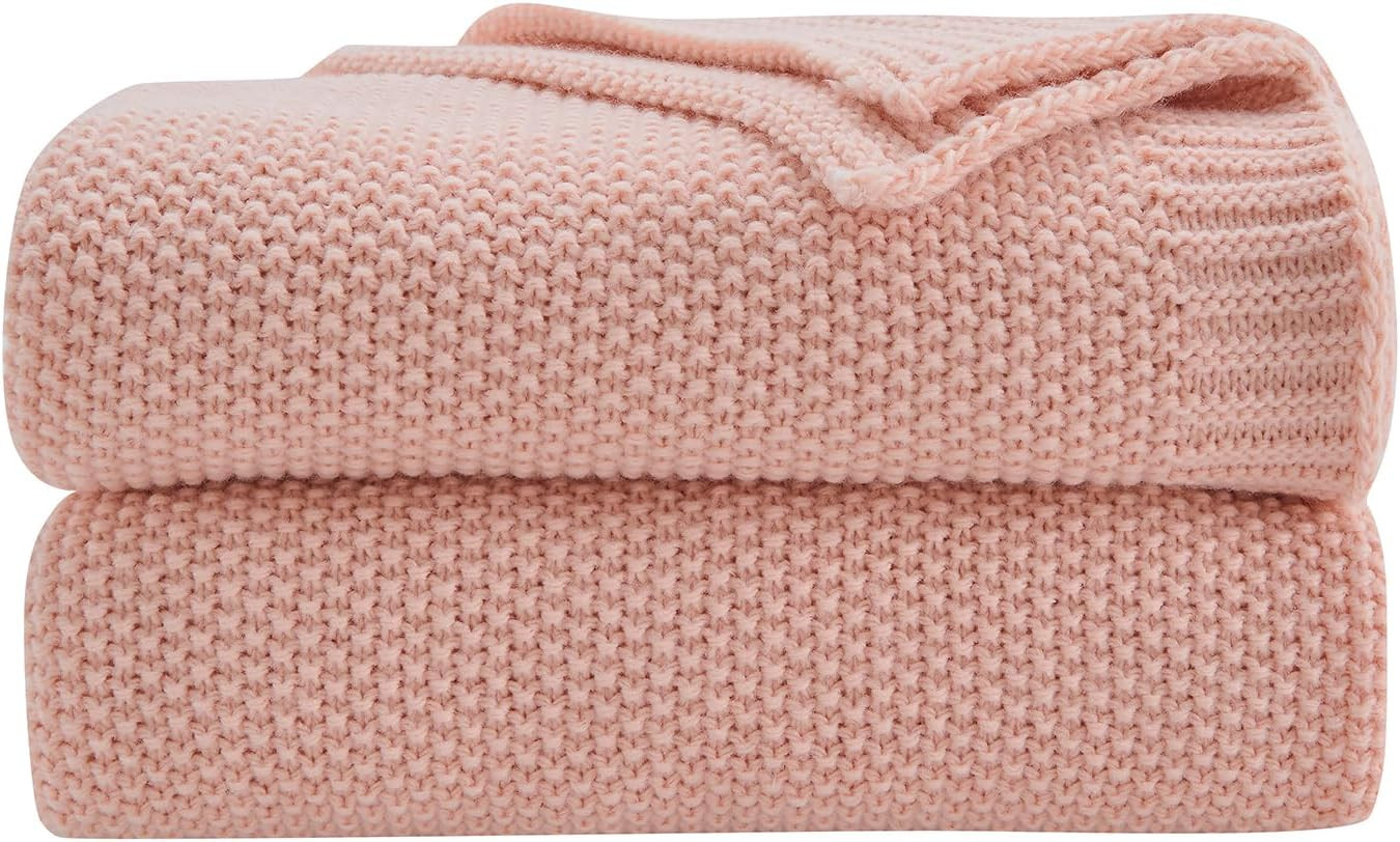 CozeCube Pink Throw Blanket for Couch, Soft Cozy Cable Knit Throw for Bed Sofa Living Room, Light... | Amazon (US)