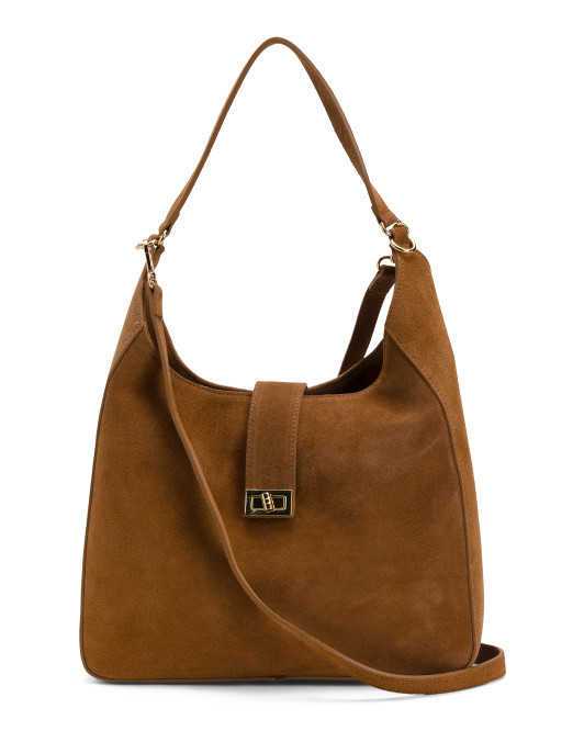 Made In Italy Suede Flap Over Hobo Bag | TJ Maxx