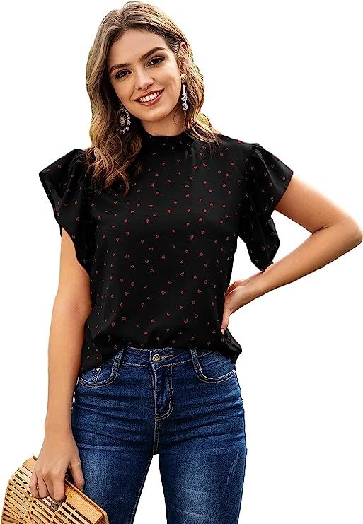 Lilosy Women Casual Ruffle Short Sleeve Work Blouse Elegant Office Top | Amazon (US)