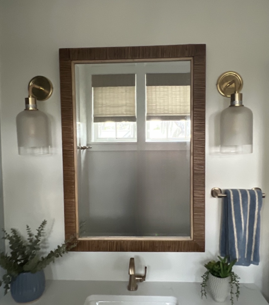 Bathroom Glow-Up: New Sconces + Mirror

Most bathrooms feel flat because the lighting + mirror aren’t sized or styled to elevate the space. We swapped in these beautiful sconces and a fresh mirror, and instantly the room felt brighter, warmer, and more intentional — proof that just two upgrades can make your bath feel boutique-hotel. Swipe right to see the before, then shop the look to recreate this transformation in your own home. →
@serenaandlily
 #BathroomDesign #SconceLighting #MirrorMakeover #BeforeAndAfterHome #HomeGlowUp #BathroomInspo 