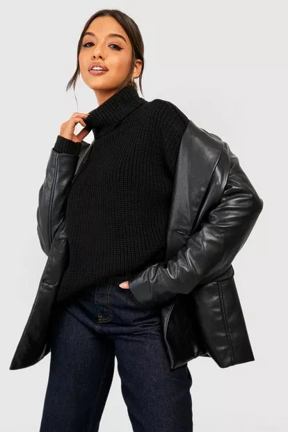 Oversized Turtleneck Knitted Sweater | Boohoo.com (US & CA)