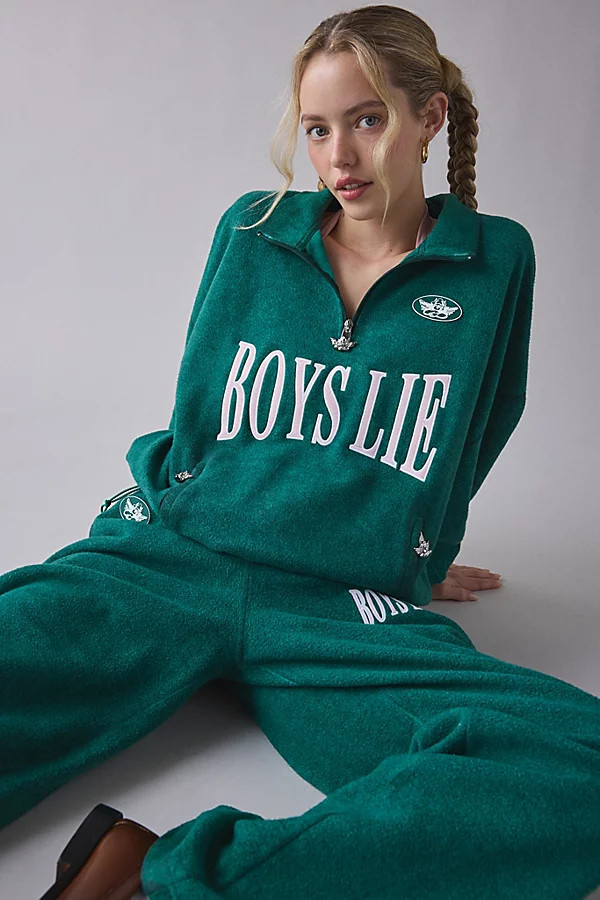 Boys Lie A1 Green Envy Graphic Quarter Zip Pullover Top in Green, Women's at Urban Outfitters | Urban Outfitters (US and RoW)