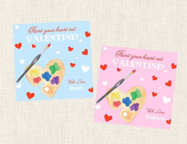 Valentine Class Tags or Stickers Paint, Art, Watercolor, Printed / Set of 25 | Etsy (US)