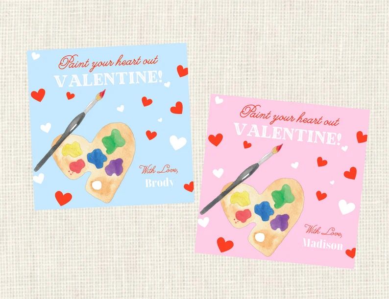 Valentine Class Tags or Stickers Paint Art Watercolor - Etsy | Etsy (US)
