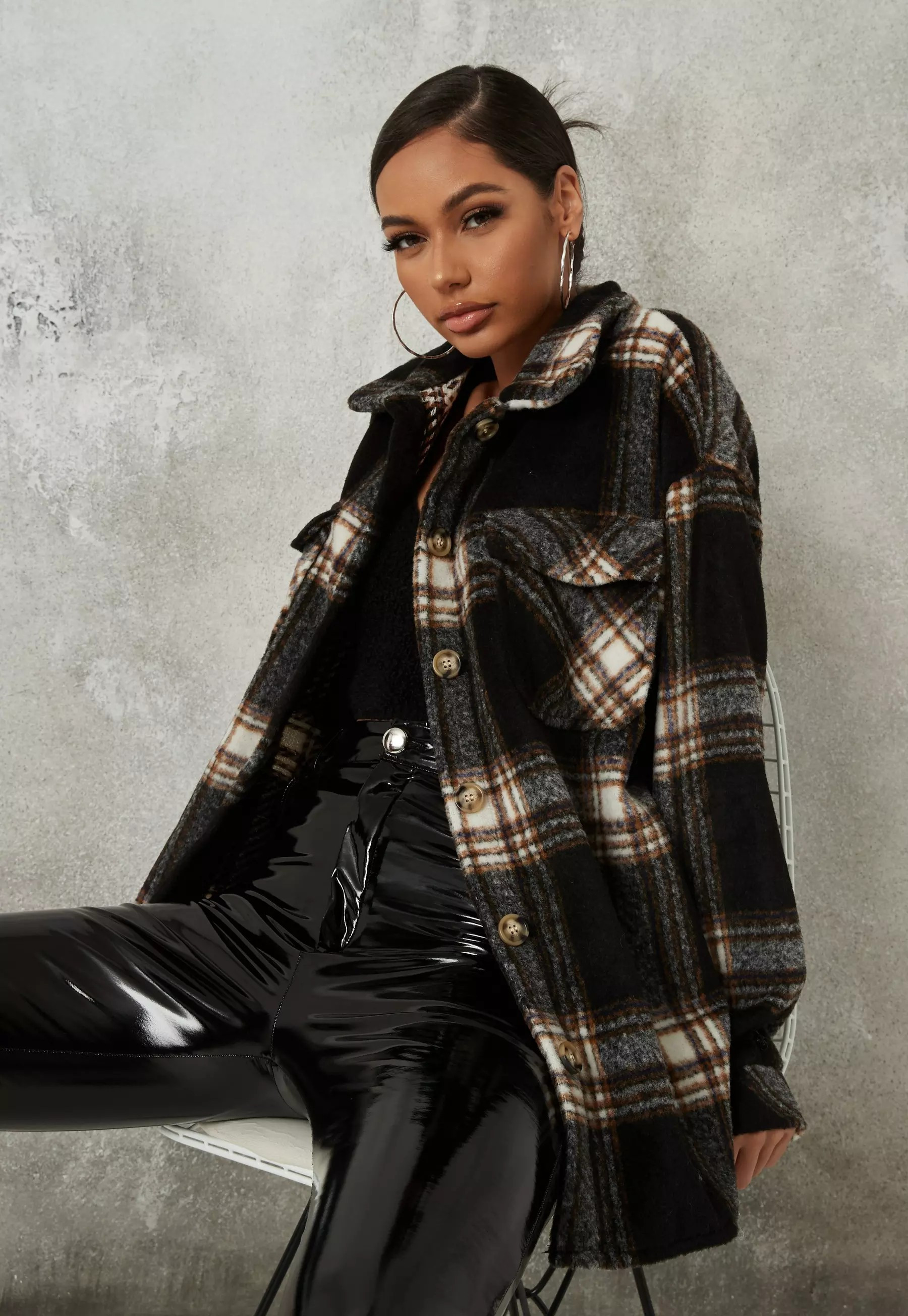 Missguided - Black Brushed Plaid Shacket | Missguided (US & CA)