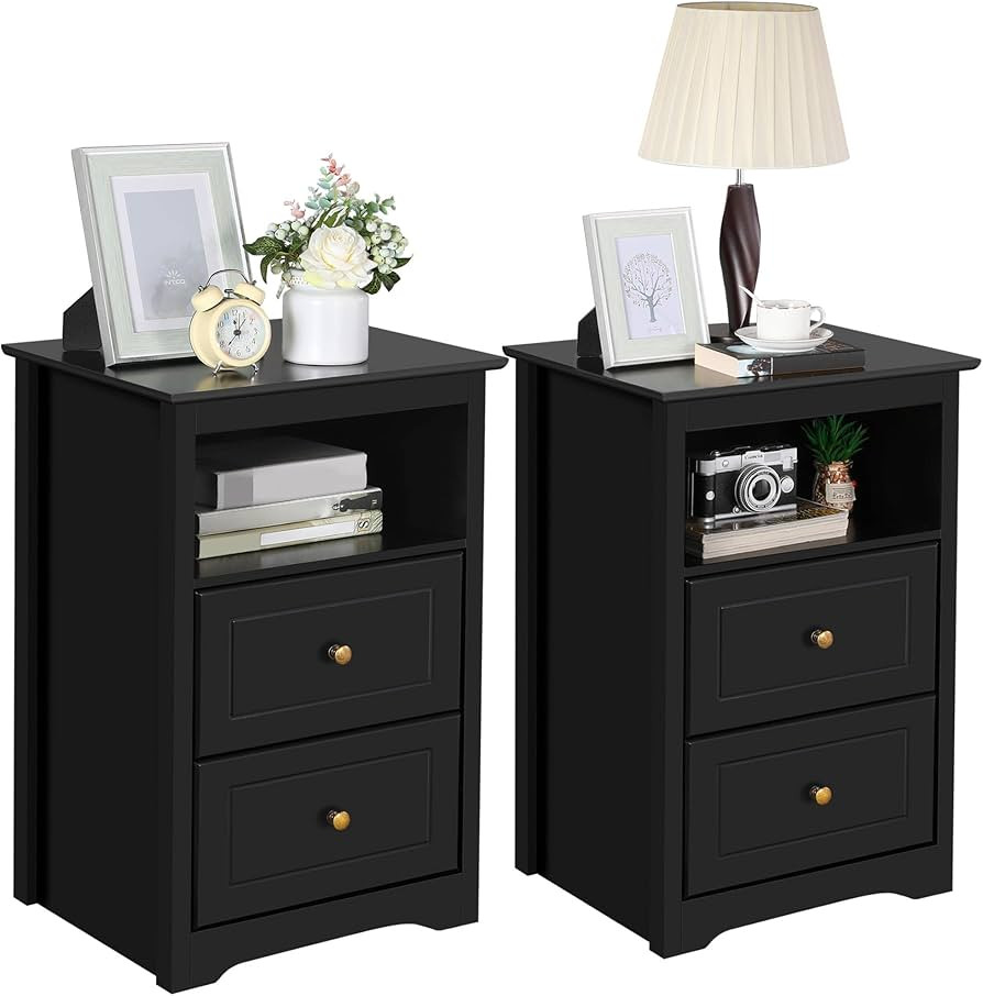 Yaheetech Nightstand Set of 2, Wooden Bedside Tables with 2 Drawer and Cubby, 2Pcs Tall Nightstan... | Amazon (US)