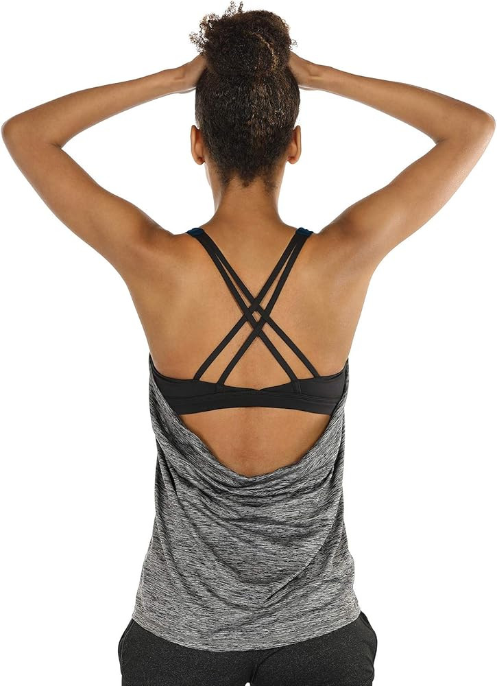 icyzone Workout Tank Tops Built in Bra - Women's Strappy Athletic Yoga Tops, Exercise Running Gym... | Amazon (US)