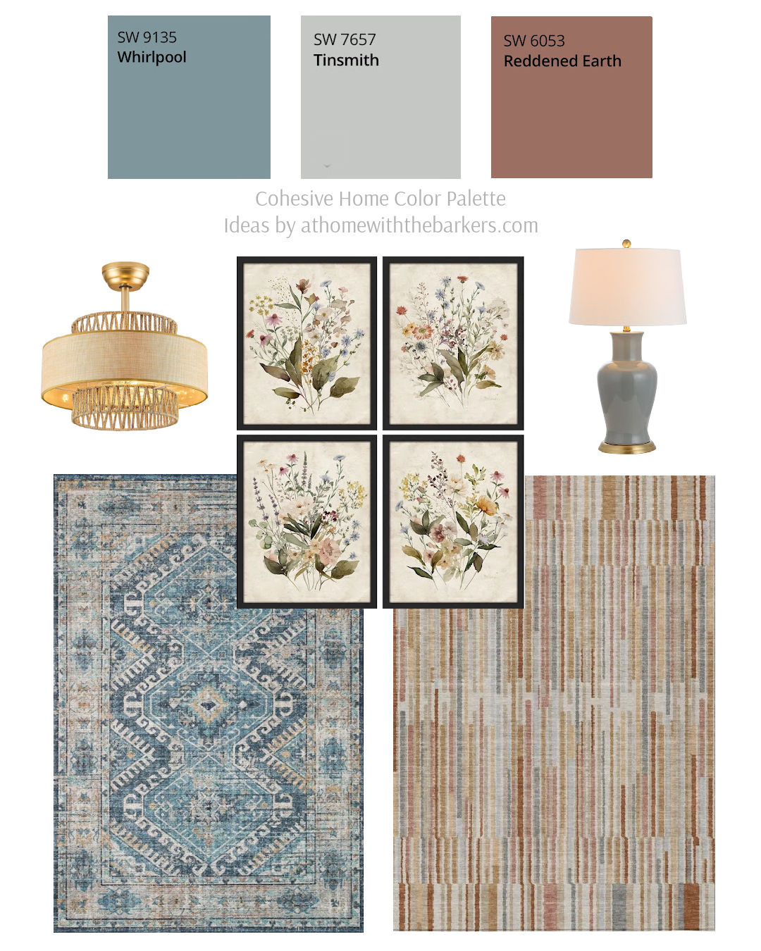 DIY home decorating, area rug, art and lamps.  

 #LTKHome