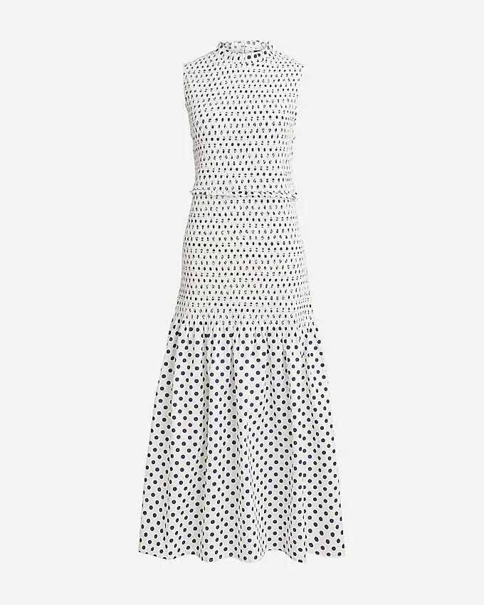 Smocked cotton poplin drop-waist dress in dot print | J.Crew US