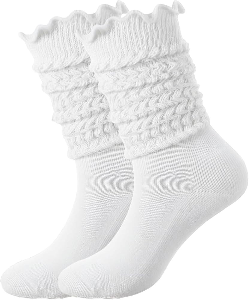 White socks for women, Crew Slouch Socks Women, Retro Scrunch Short Sock, Soft Solid Ankle Socks | Amazon (US)