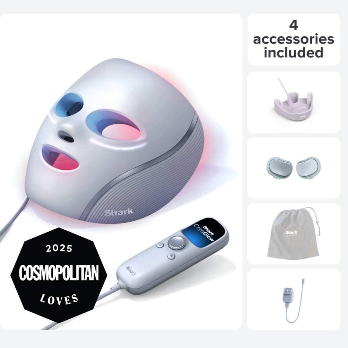 Shark CryoGlow Red Blue & Infrared iQLED Face Mask & Under Eye Cooling w/ Charging Stand in Lilac Chill | FW312PLS | SharkNinja | SharkNinja