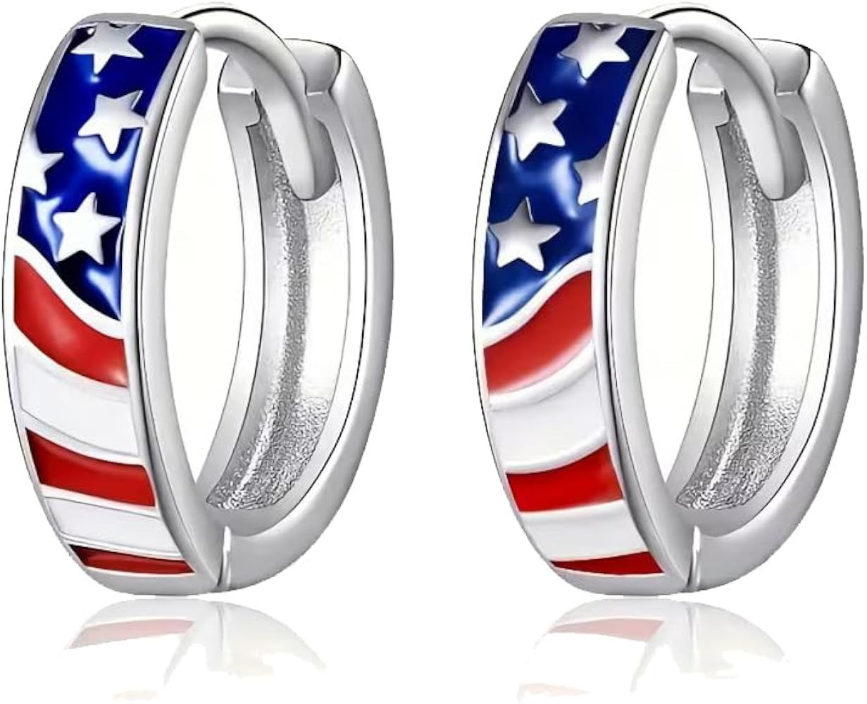 coadipress American Flag Hoop Earrings for Women Men Patriotic USA Star Stripes Huggie Earrings 4... | Amazon (US)