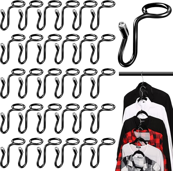 50 Pieces Clothes Hanger Connector Hooks, Metal Clips Extender Hooks for Velvet Hangers Closet Sp... | Amazon (US)