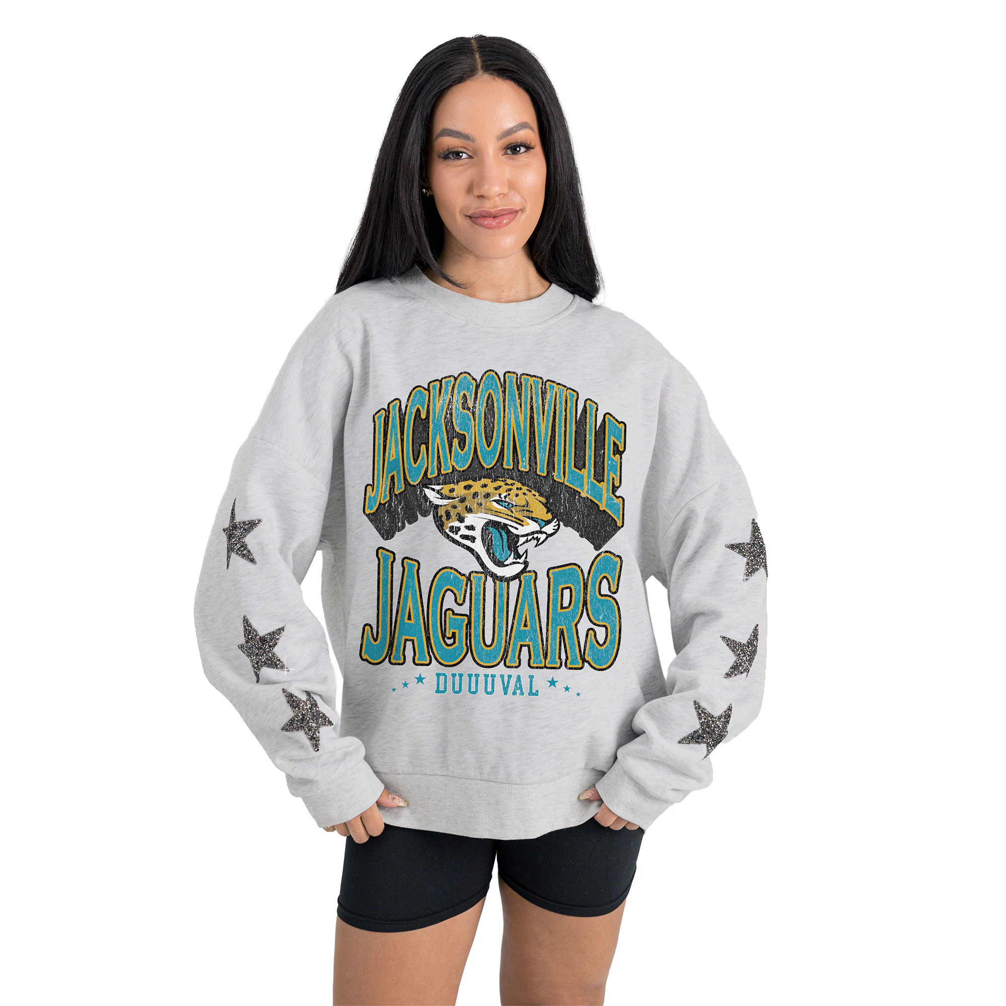 Jacksonville Jaguars Gameday Couture Women's Resilience Relaxed Rhinestone Pullover Sweatshirt - ... | Fanatics