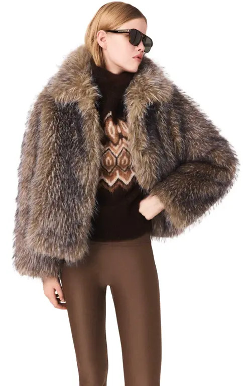 maje Short faux fur coat in Brown/grey at Nordstrom, Size 38 Eu | Nordstrom