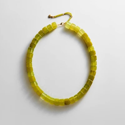 Jess Square Beaded Necklace - Olive Jade | BaubleBar