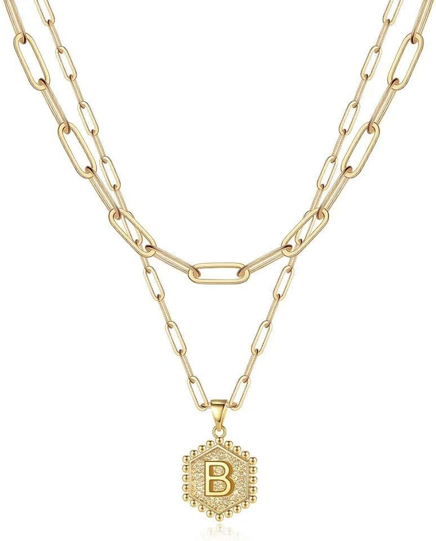 M MOOHAM Dainty Layered Initial Necklaces for Women Trendy, 14K Real Gold Plated Paperclip Chain ... | Amazon (US)