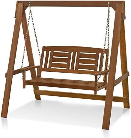 Furinno FG16409 Tioman Hardwood Patio Furniture Porch Swing with Stand in Teak Oil, 2-Seater with... | Amazon (US)