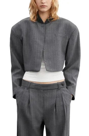 MANGO Pinstripe Crop Jacket in Grey at Nordstrom Rack, Size Small | Nordstrom Rack