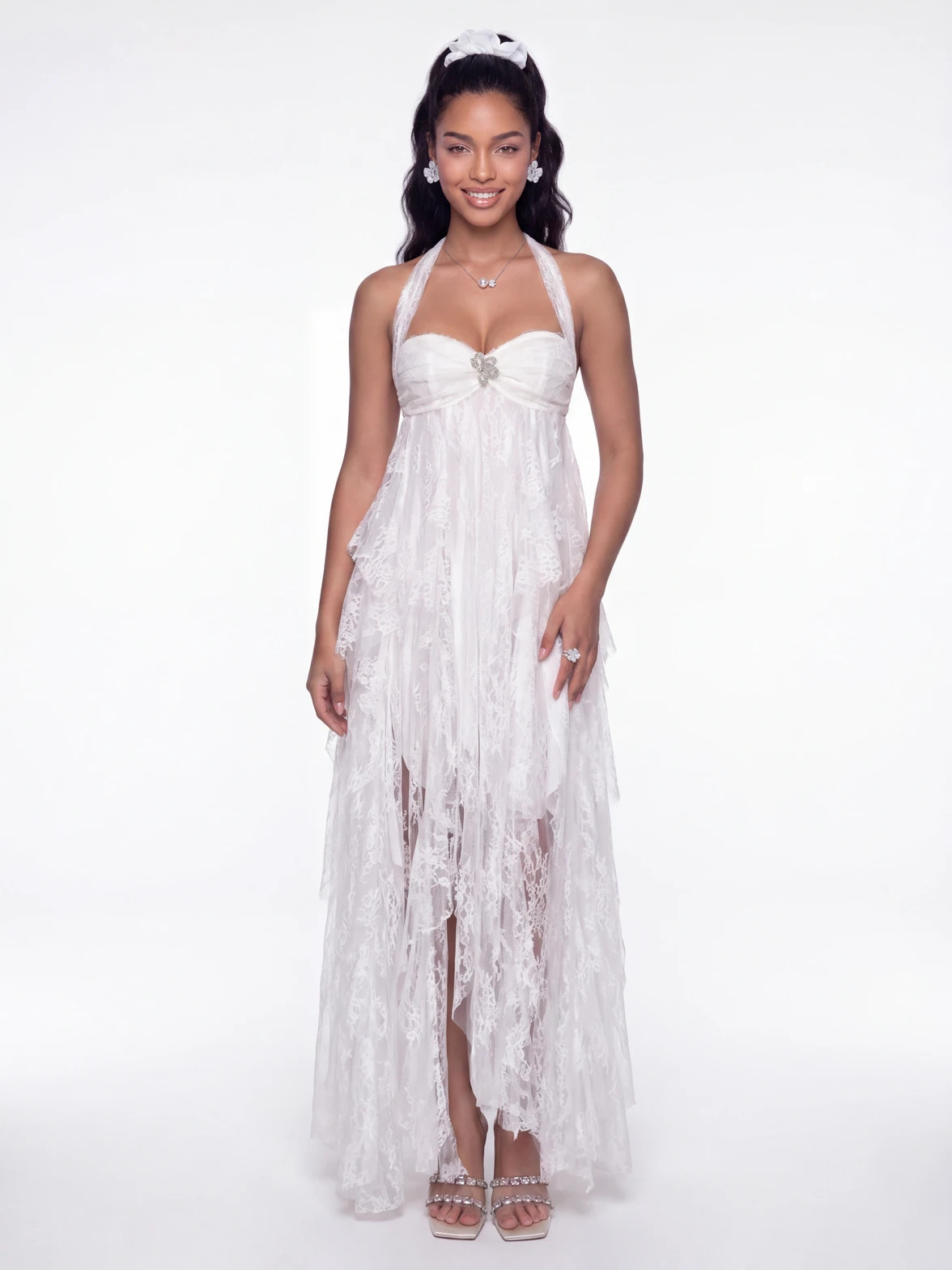 Aurora Halter Lace White Dress | Nana Jacqueline | Nana Jacqueline