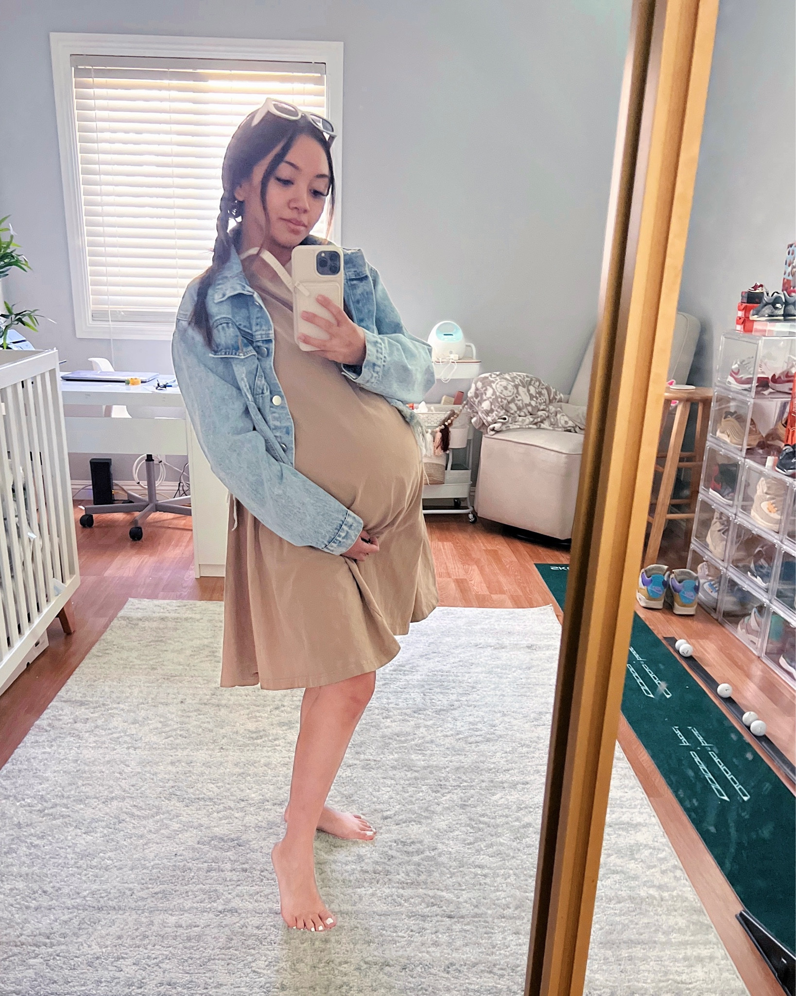 9 months pregnant style 



Pregnancy style, maternity fashion, cropped denim jacket, beige dress, crossbody iPhone case, nursery decor, 

#LTKstyletip #LTKbaby #LTKbump