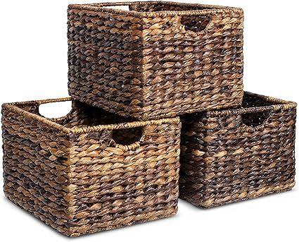 BIRDROCK HOME Woven Storage Shelf Organizer Baskets with Handles - Set of 3 - Abaca Wicker Basket... | Amazon (US)
