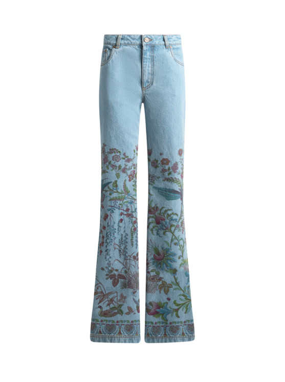 Etro, Jean Flare En Denim À Imprimé Faune Et Flore Placé, Femme, Bleu, Taille 29 | Etro (Global)