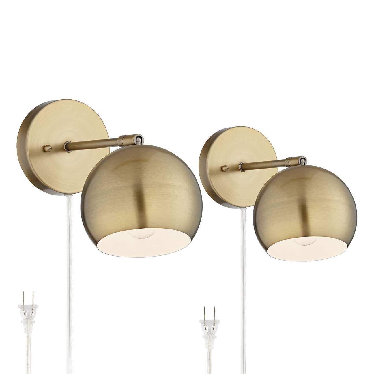 Selena Brass Sphere Shade Plug-In LED Wall Lamps Set of 2 | Lamps Plus
