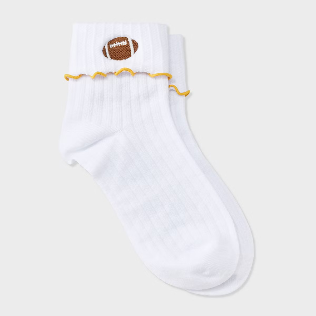 Women's Game Day Embroidered Football Pointelle Bobby Socks with Lettuce Edge Cuff - Wild Fable... | Target