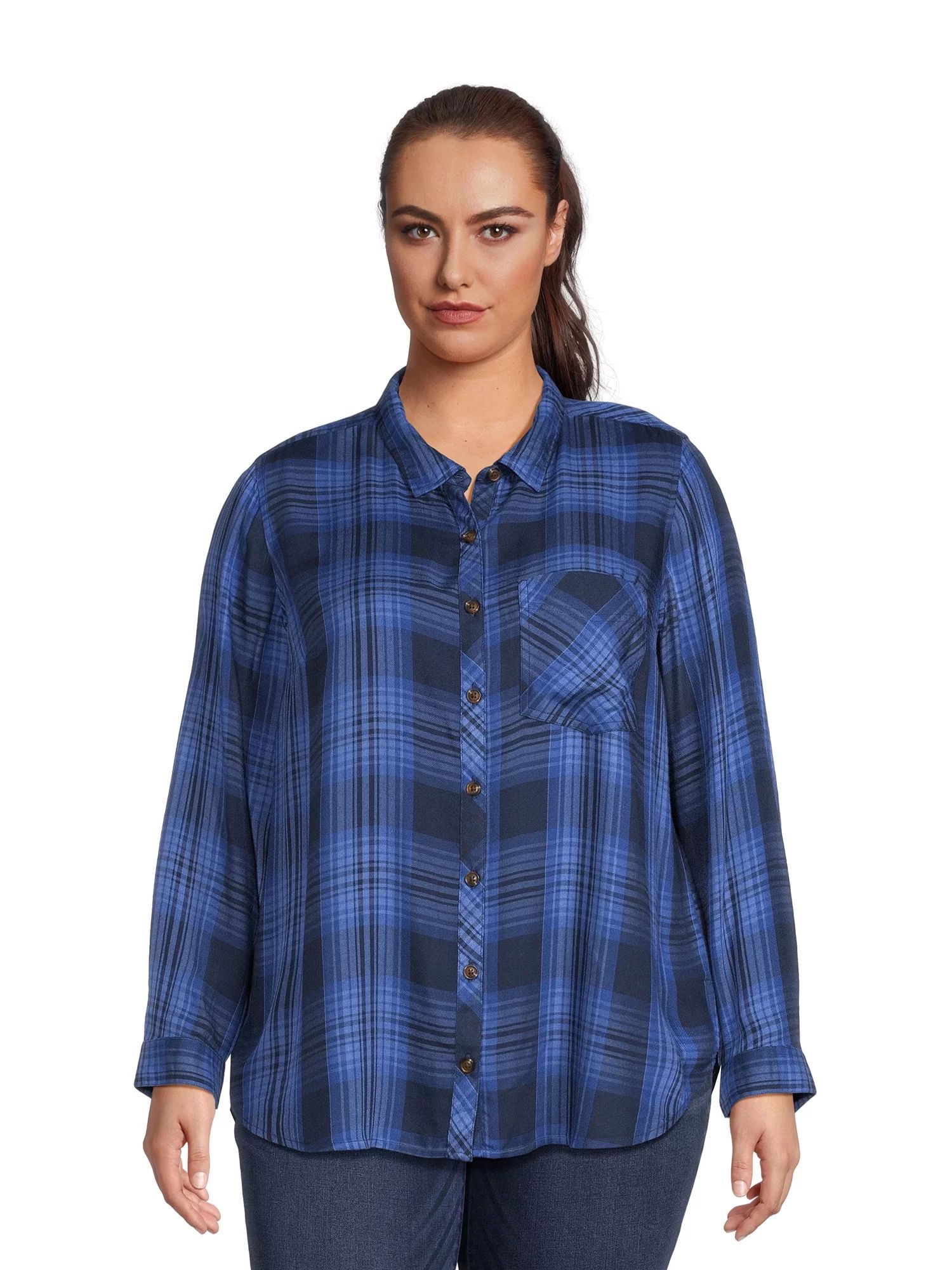 Terra & Sky Women's Plus Size Button Woven Top | Walmart (US)