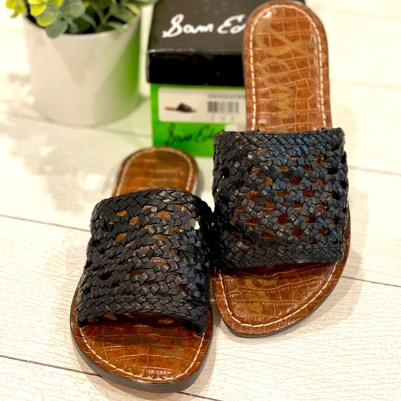 NIB Sam Edelman Genova Black Woven Leather Slides | Poshmark