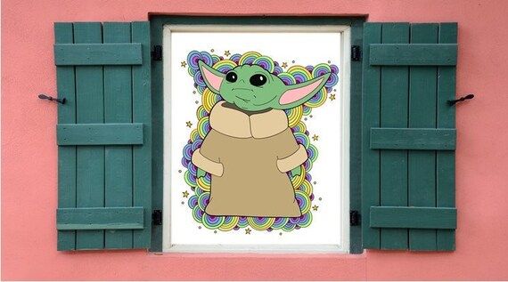 Baby Yoda the child star wars Mandalorian space stars colorful cartoon art print | Etsy (US)