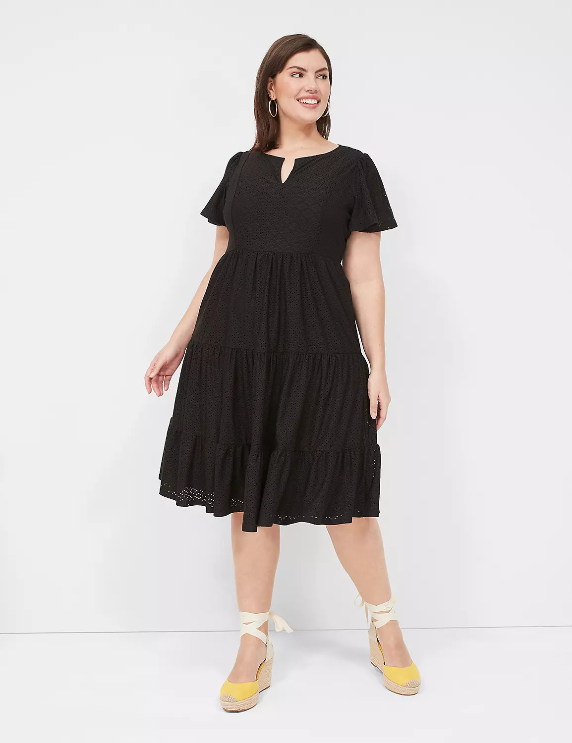 Split Crew-Neck Tiered Knit Eyelet Dress | LaneBryant | Lane Bryant (US)