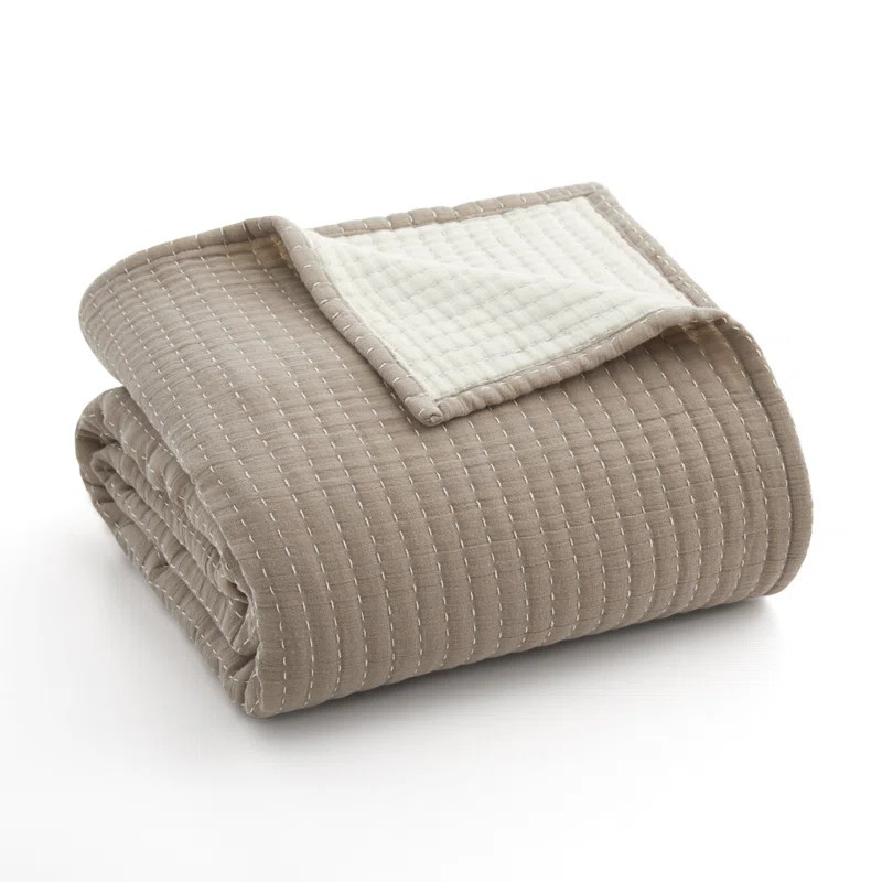 Caden Cotton Gauze Taupe Throw | Wayfair North America