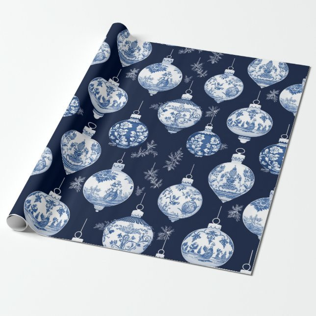 Elegant Chinoiserie Blue & White Ornament  Wrapping Paper | Zazzle