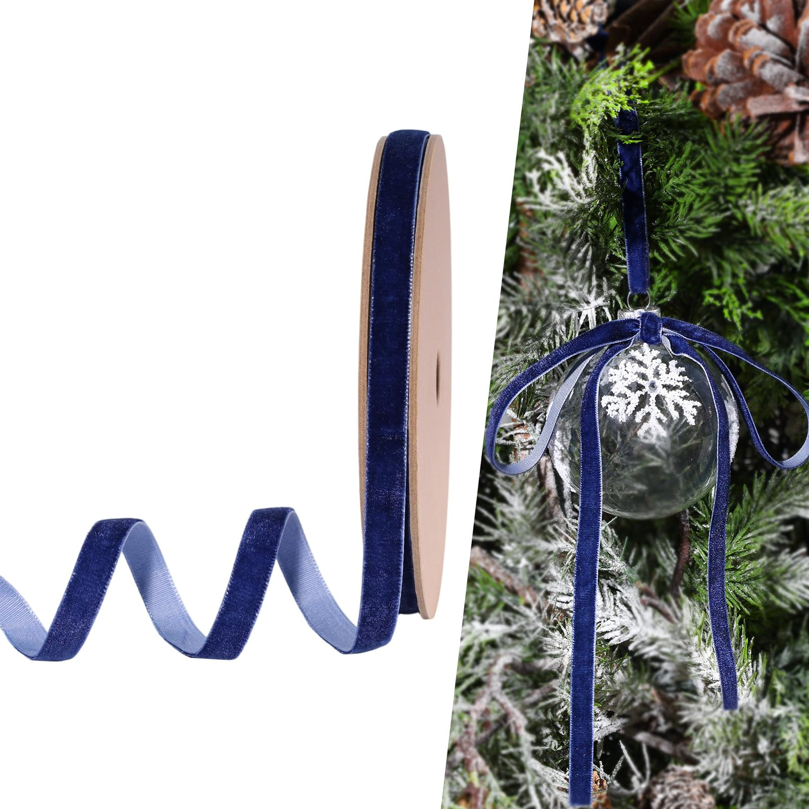 LaRibbons Navy Velvet Ribbon 3/8 Inch x 25 Yards Thin Velvet Ribbon for Christmas Tree, Gift Wrap... | Amazon (US)