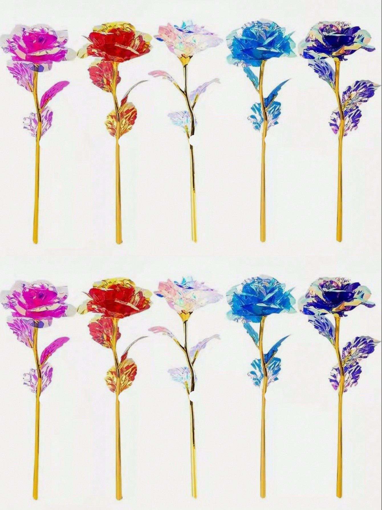 Trends1/10pcs Artificial Plastic Rose Laser Preserved Flower Decorative Rainbow Flower With Stem,... | SHEIN