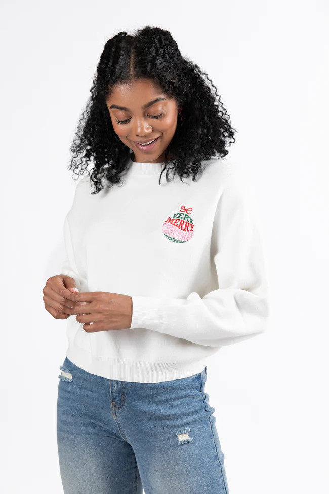 Very Merry Christmas To You Ivory Multi Ornament Sweater FINAL SALE | Pink Lily